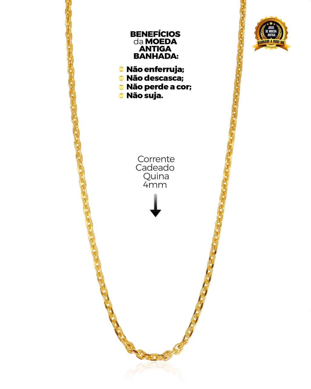 CORRENTE BANHADA: CADEADO QUINA 4MM