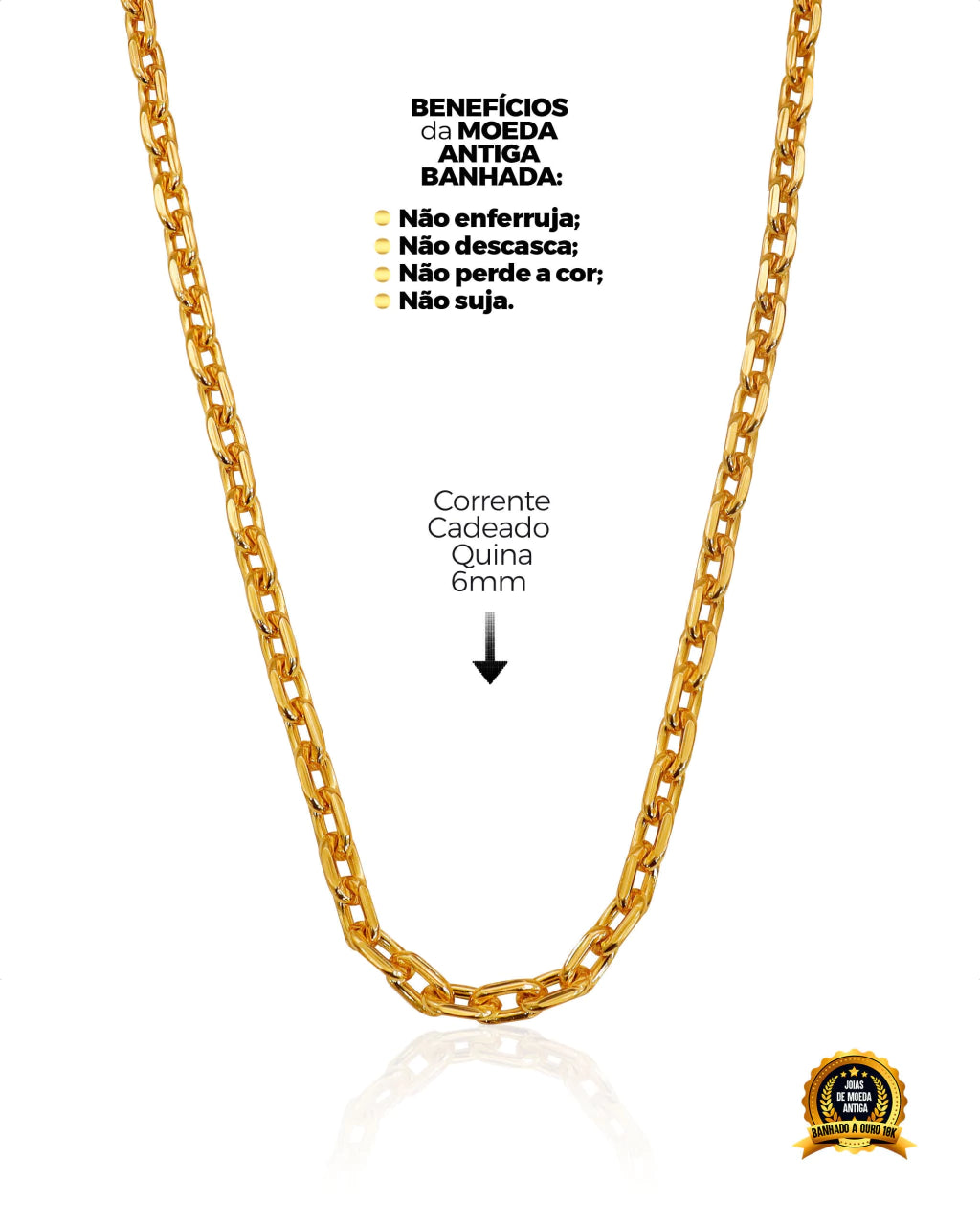 CORRENTE BANHADA: CADEADO QUINA 6MM