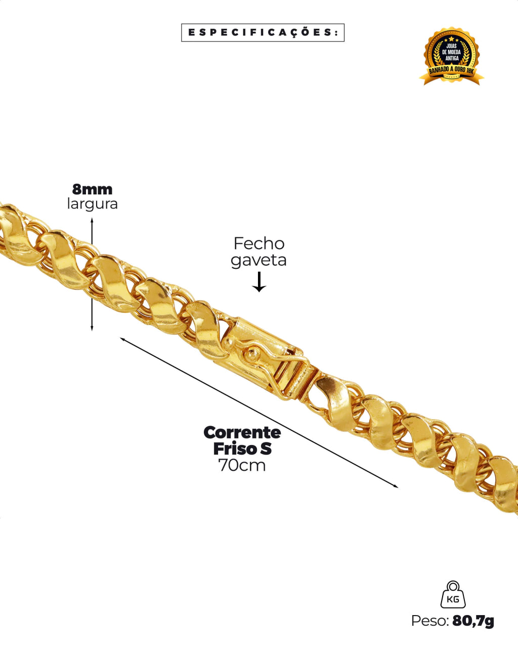 CORRENTE BANHADA: FRISO S 8MM
