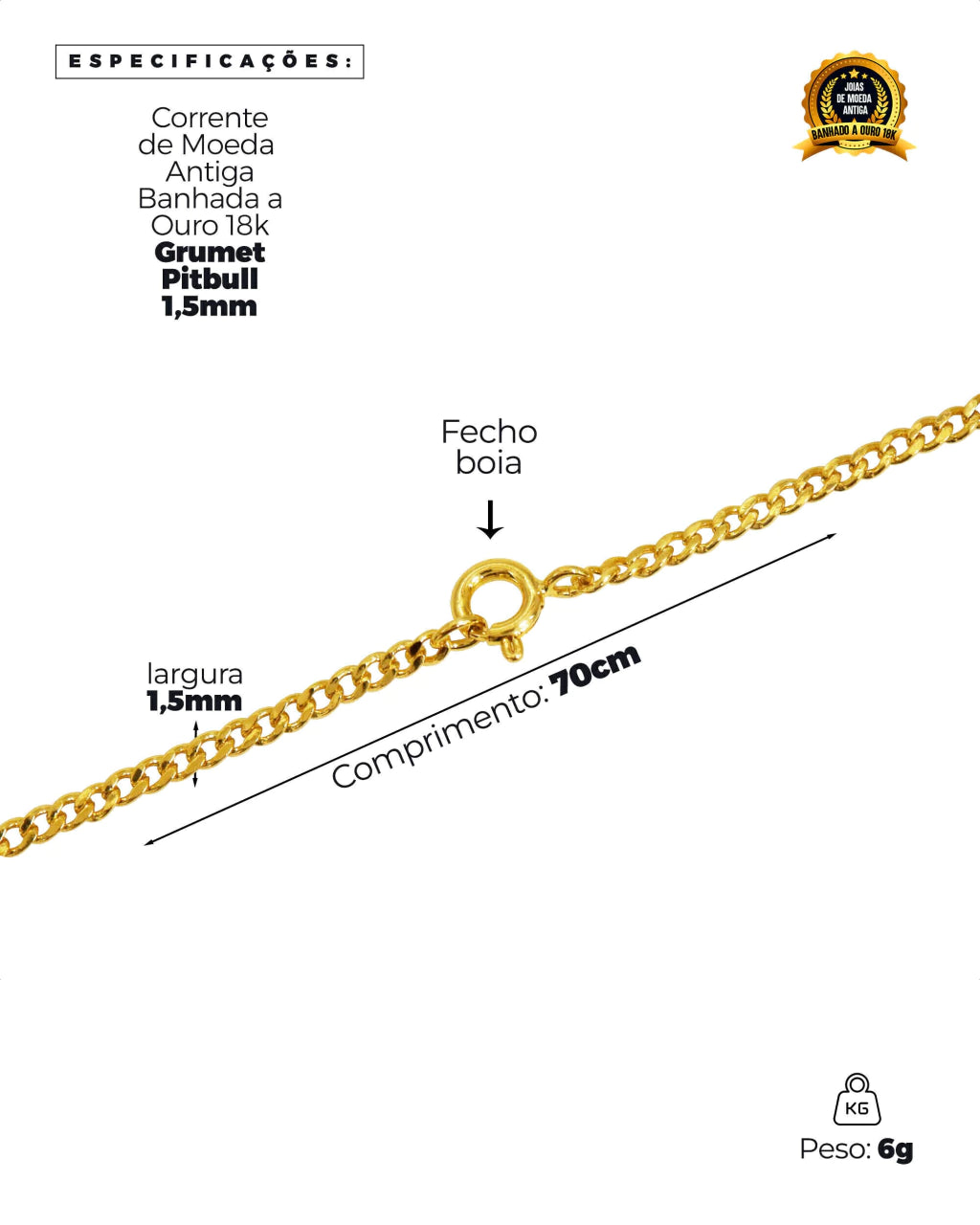 CORRENTE BANHADA: GRUMET PITBULL 1,5MM