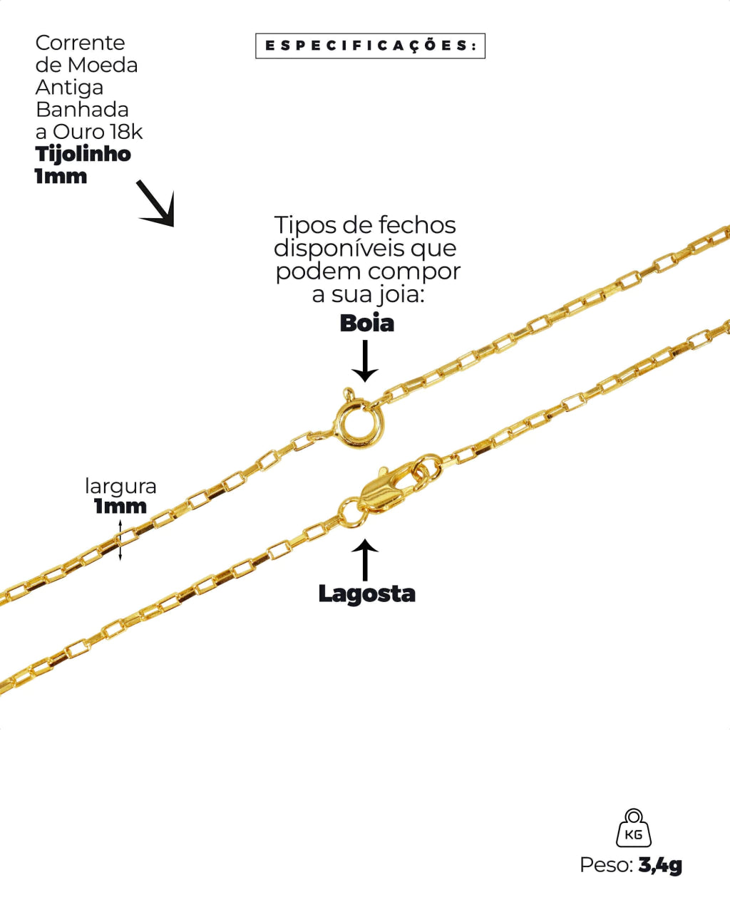 CORRENTE BANHADA: TIJOLINHO 1MM