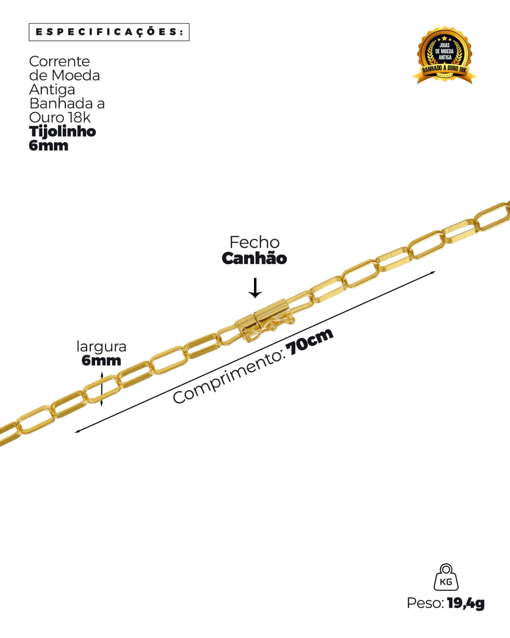 CORRENTE BANHADA: TIJOLINHO 6MM