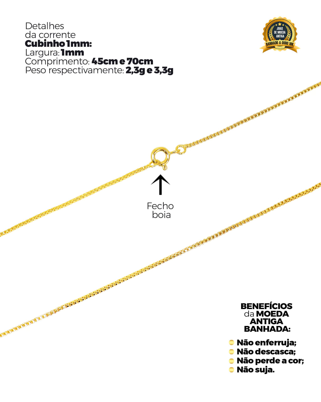 CORRENTE BANHADA: CUBINHO 1MM