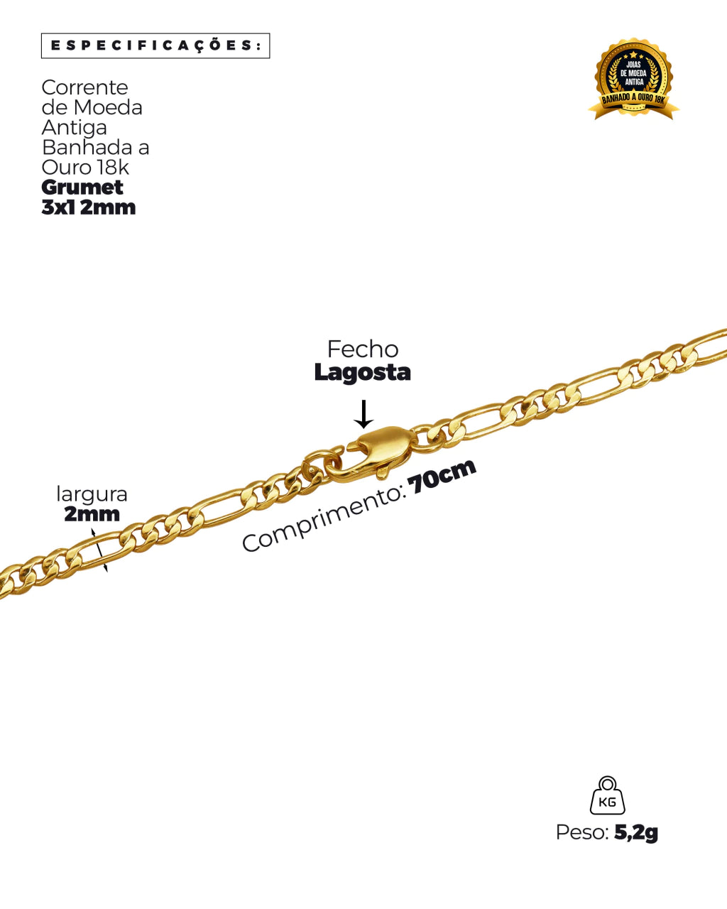 CORRENTE BANHADA: GRUMET 3X1 2MM